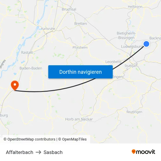 Affalterbach to Sasbach map