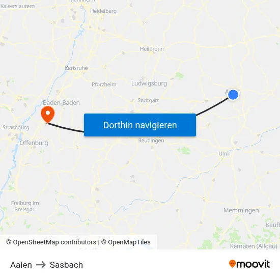Aalen to Sasbach map