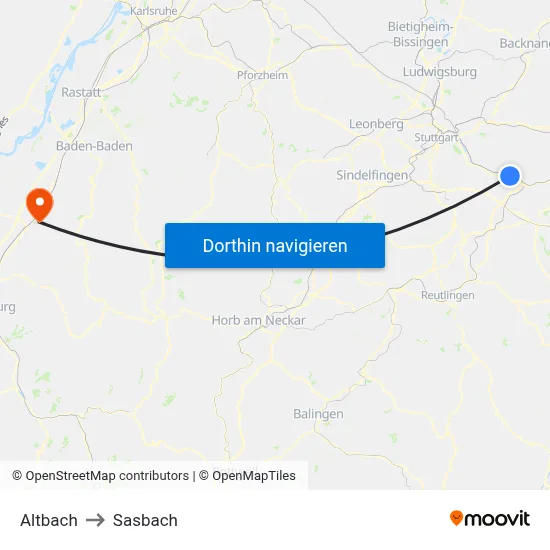 Altbach to Sasbach map