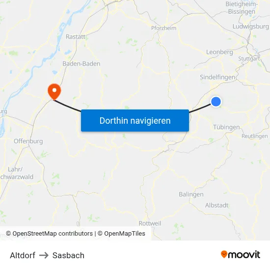 Altdorf to Sasbach map
