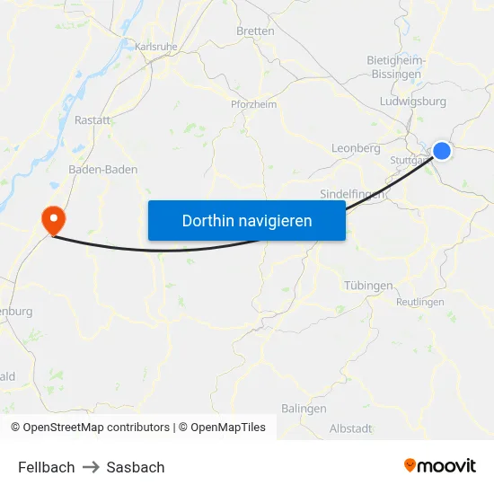 Fellbach to Sasbach map