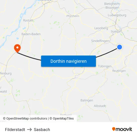 Filderstadt to Sasbach map