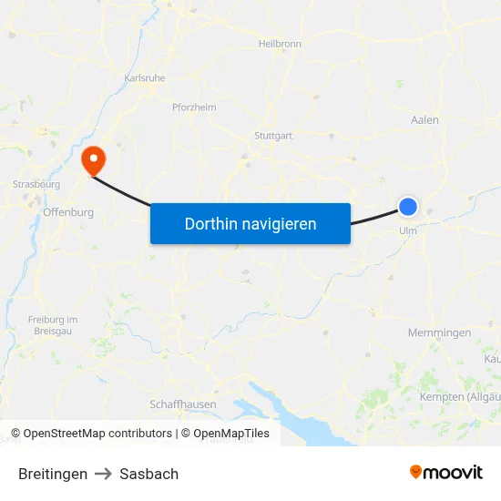 Breitingen to Sasbach map