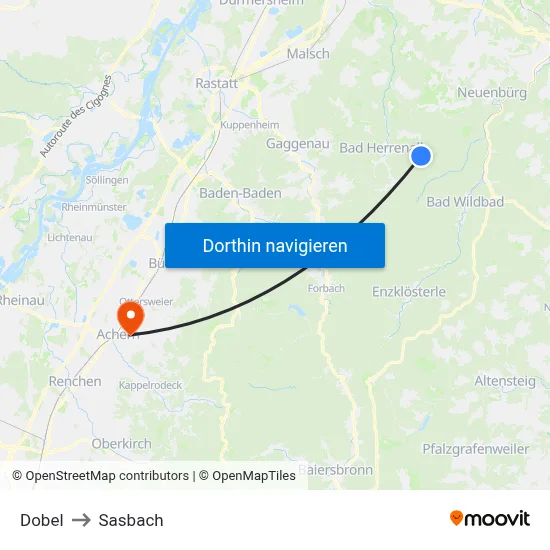 Dobel to Sasbach map