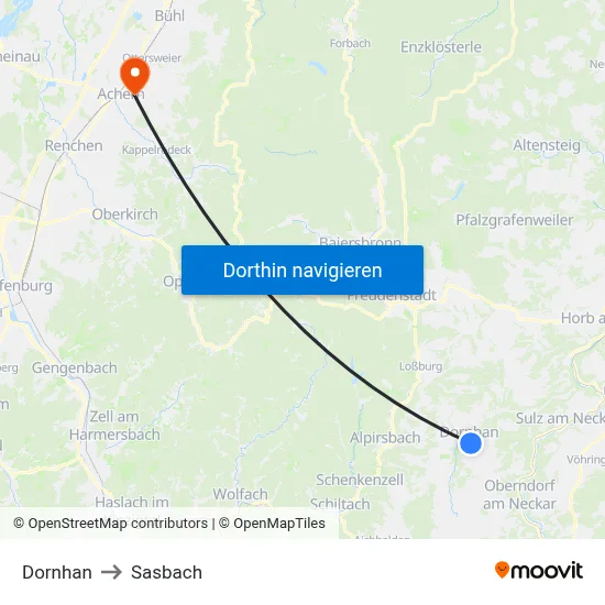 Dornhan to Sasbach map