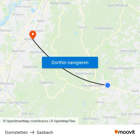 Dornstetten to Sasbach map