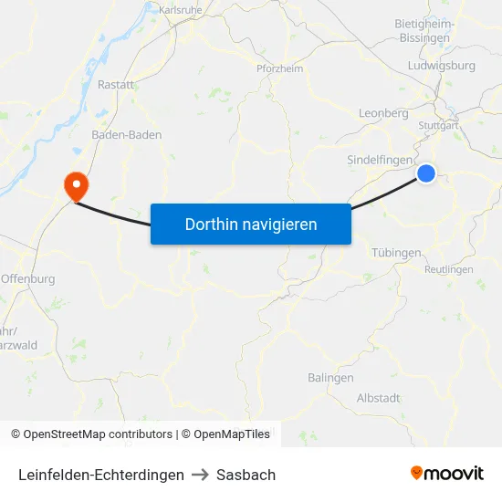 Leinfelden-Echterdingen to Sasbach map