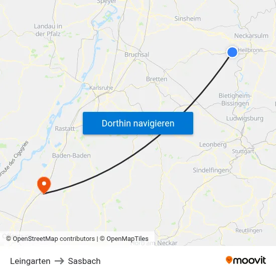 Leingarten to Sasbach map