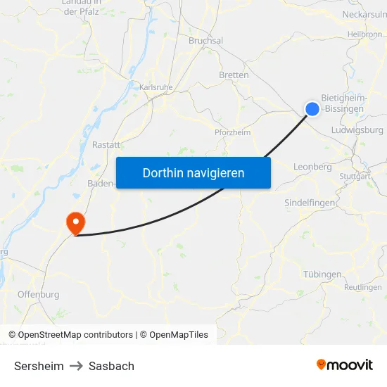 Sersheim to Sasbach map