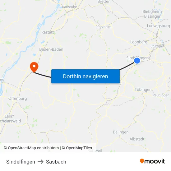 Sindelfingen to Sasbach map