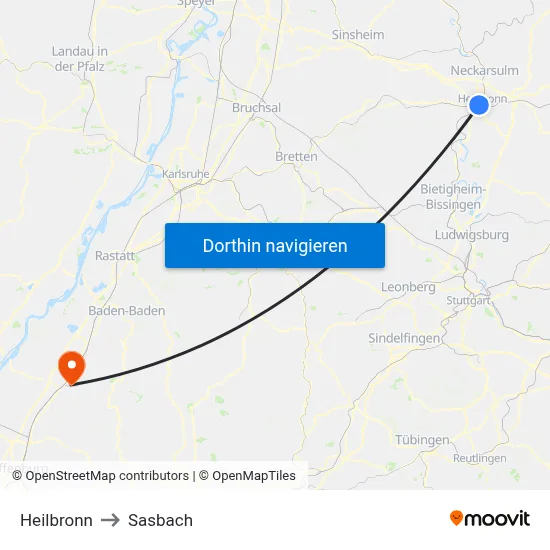 Heilbronn to Sasbach map