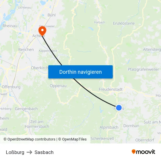 Loßburg to Sasbach map