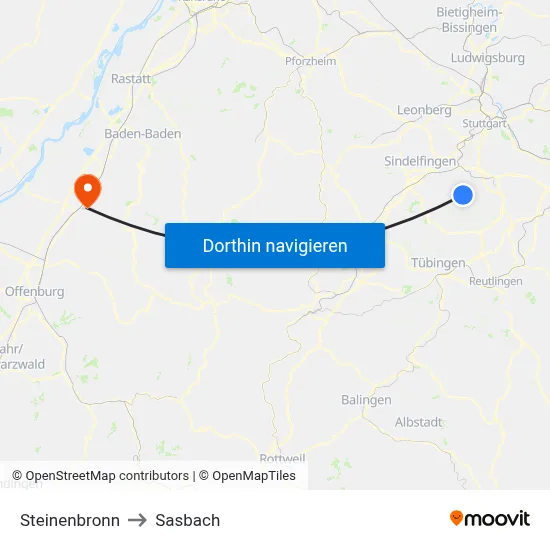 Steinenbronn to Sasbach map