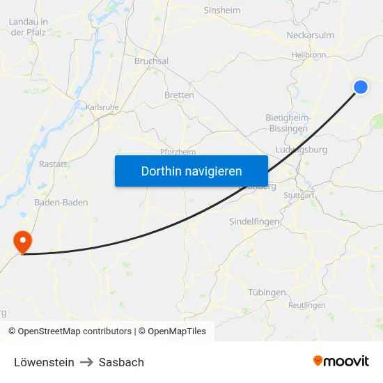 Löwenstein to Sasbach map