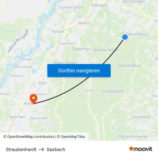 Straubenhardt to Sasbach map