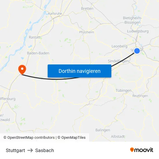 Stuttgart to Sasbach map
