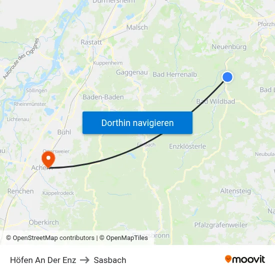 Höfen An Der Enz to Sasbach map