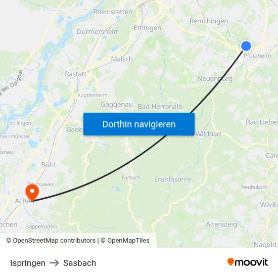 Ispringen to Sasbach map