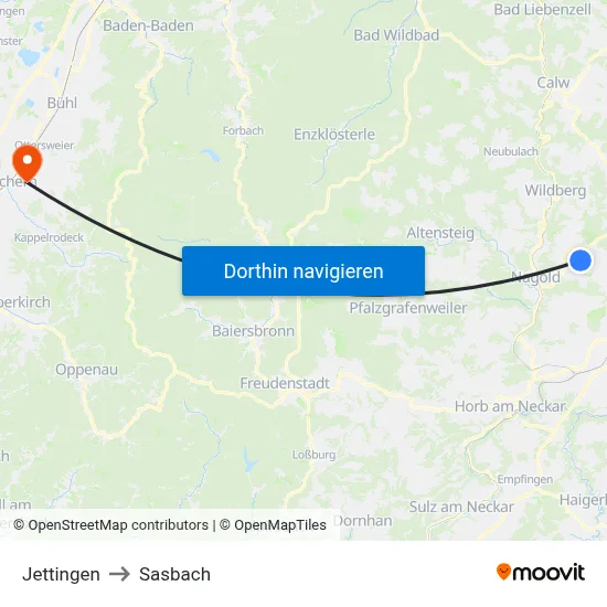 Jettingen to Sasbach map
