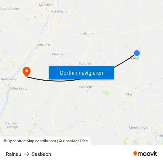 Rainau to Sasbach map