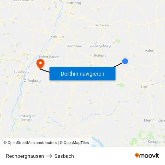 Rechberghausen to Sasbach map