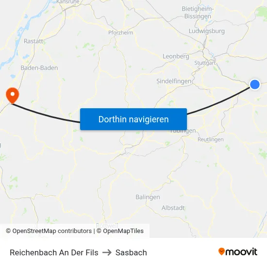 Reichenbach An Der Fils to Sasbach map