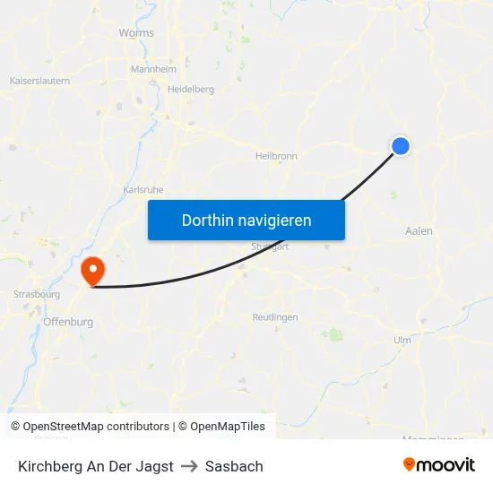 Kirchberg An Der Jagst to Sasbach map