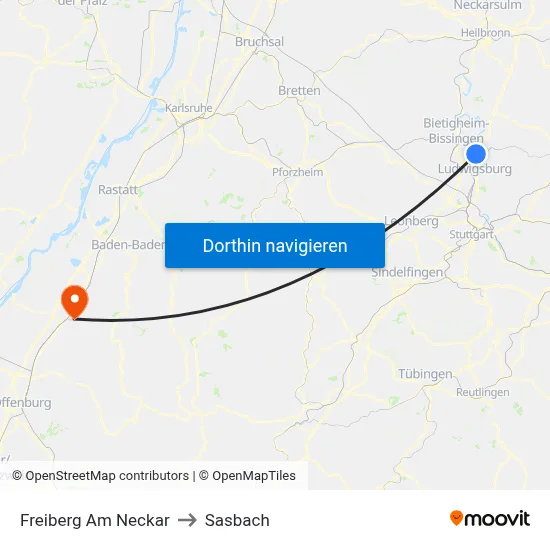 Freiberg Am Neckar to Sasbach map