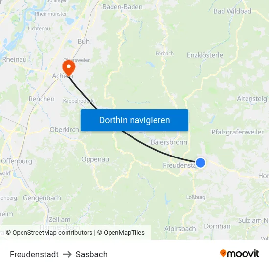 Freudenstadt to Sasbach map