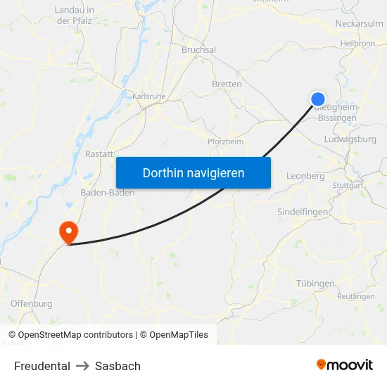 Freudental to Sasbach map
