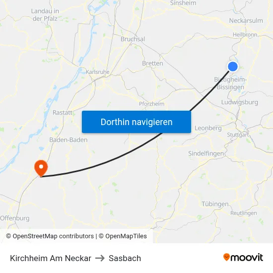 Kirchheim Am Neckar to Sasbach map