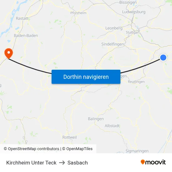 Kirchheim Unter Teck to Sasbach map