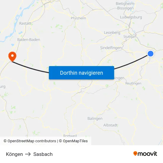 Köngen to Sasbach map