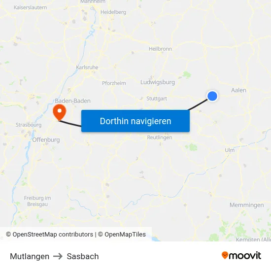 Mutlangen to Sasbach map