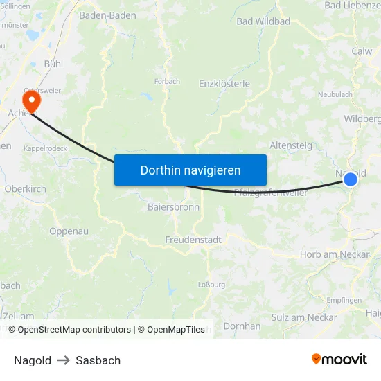 Nagold to Sasbach map