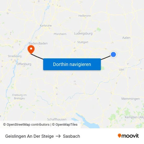 Geislingen An Der Steige to Sasbach map