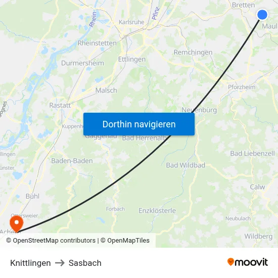 Knittlingen to Sasbach map