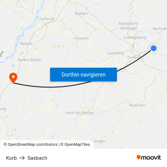 Korb to Sasbach map