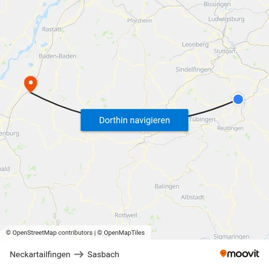 Neckartailfingen to Sasbach map