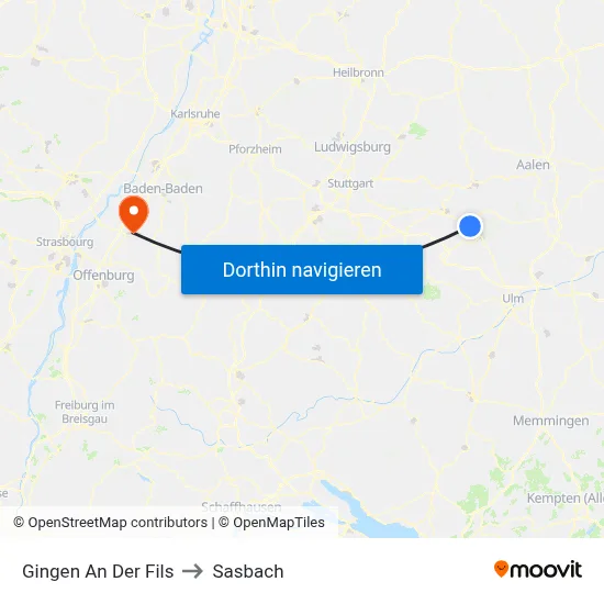 Gingen An Der Fils to Sasbach map