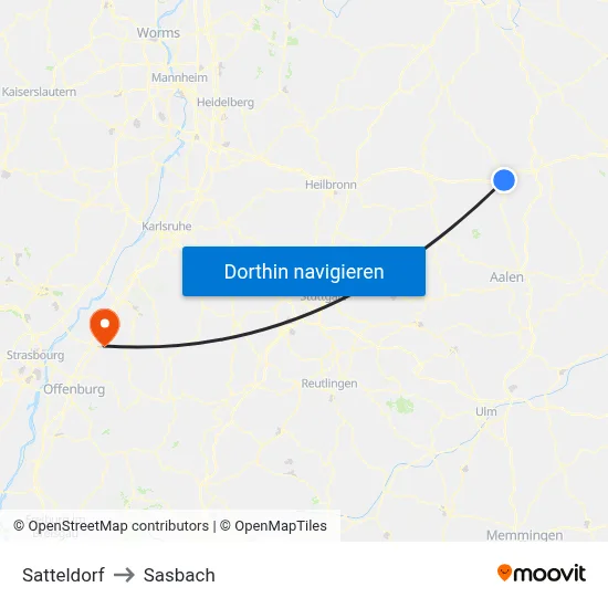 Satteldorf to Sasbach map
