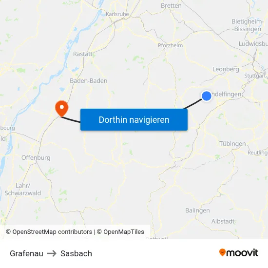 Grafenau to Sasbach map