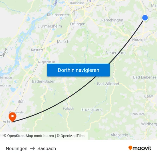 Neulingen to Sasbach map