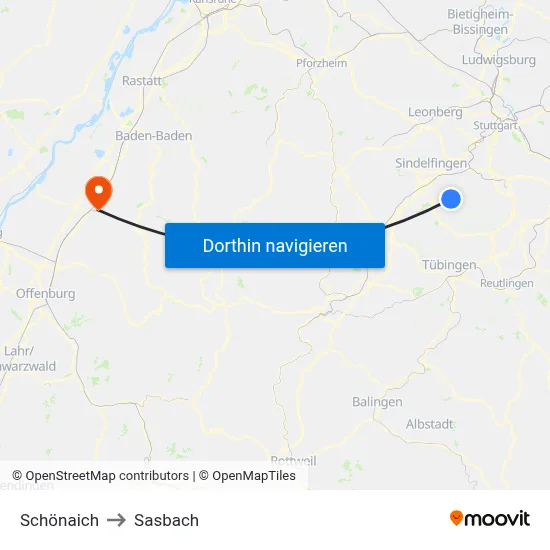 Schönaich to Sasbach map