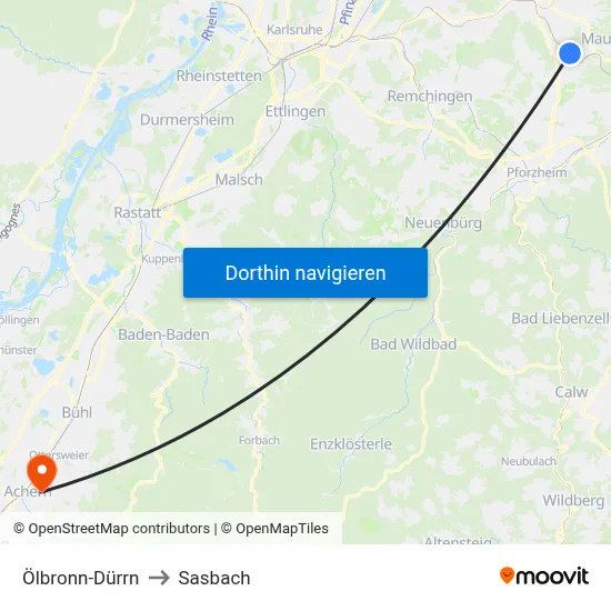 Ölbronn-Dürrn to Sasbach map