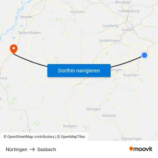 Nürtingen to Sasbach map