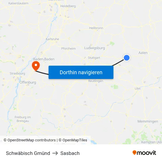 Schwäbisch Gmünd to Sasbach map