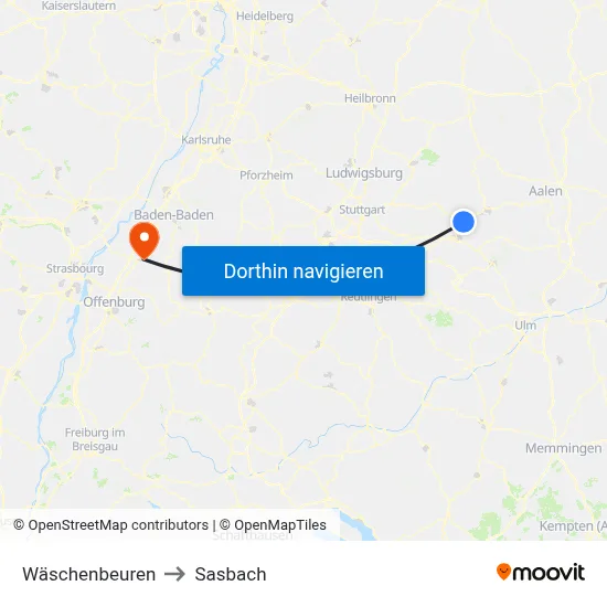 Wäschenbeuren to Sasbach map