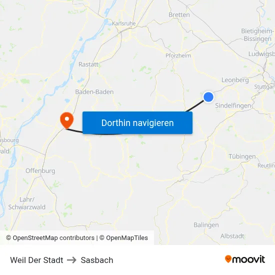 Weil Der Stadt to Sasbach map