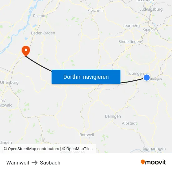Wannweil to Sasbach map